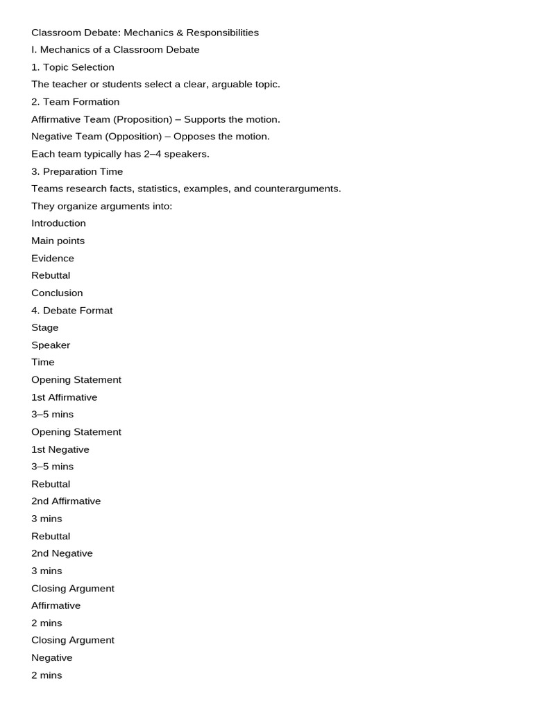 Classroom Debate Details | PDF | Argument | Proposition