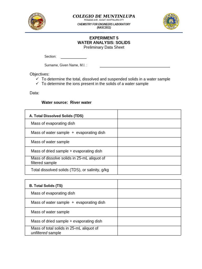Experiment 5 Preliminary Data Sheet | PDF