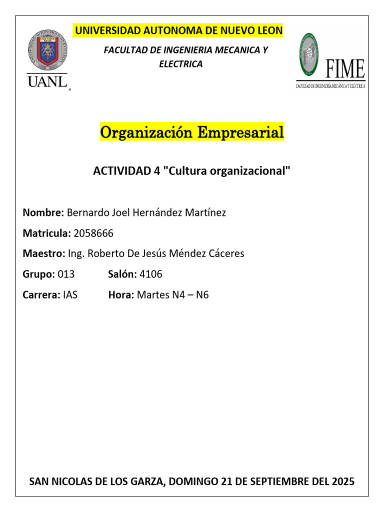 BJHM_2058666_ACT4_ORGEMP | PDF | Cultura organizacional | Comportamiento