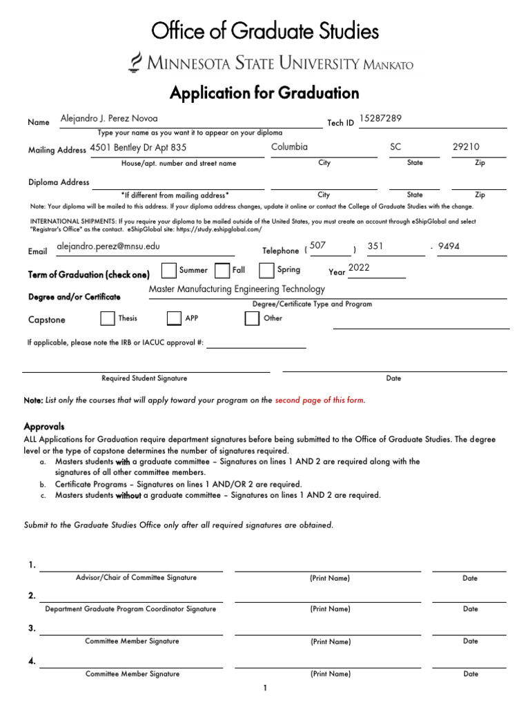 Application for Graduation | PDF