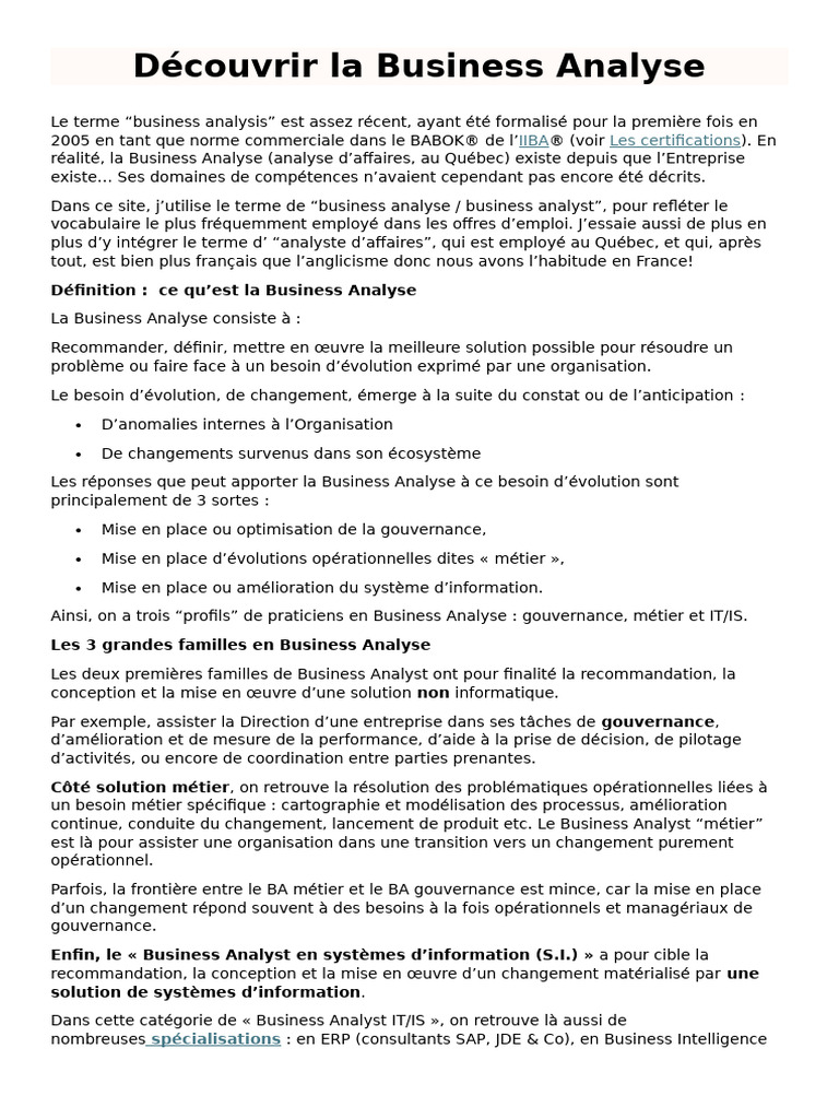 Découvrir La Business Analyse | PDF | Système d'information | Gouvernance