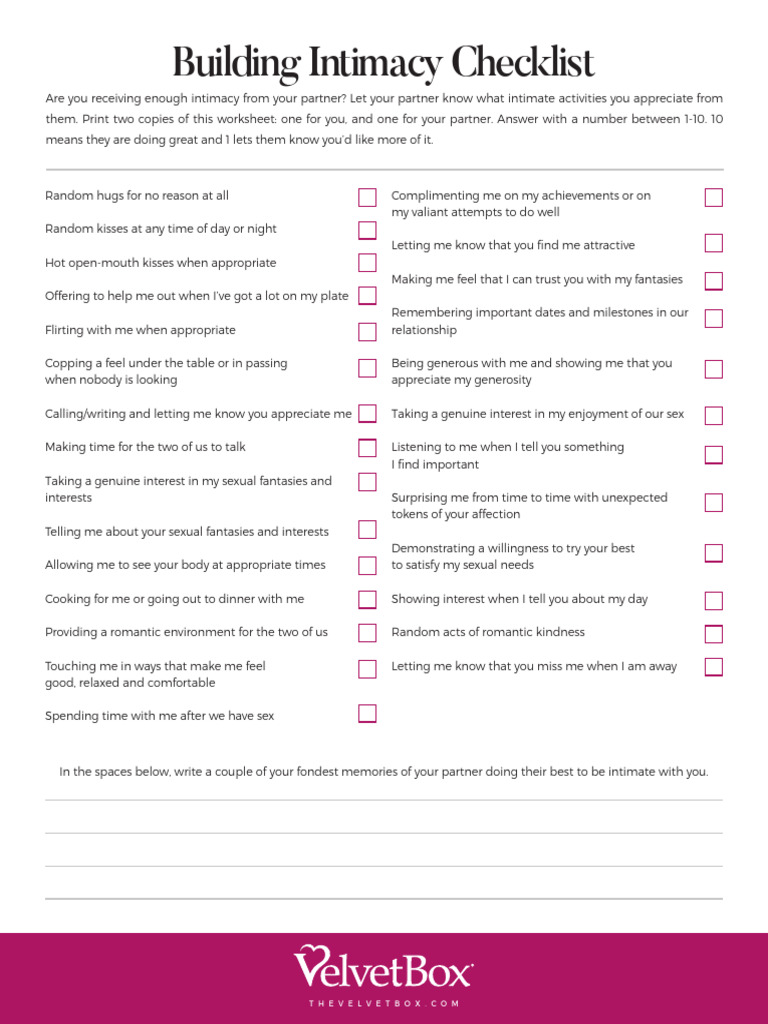 VB CommunicationTools Building Intimacy Checklist | PDF | Intimate ...