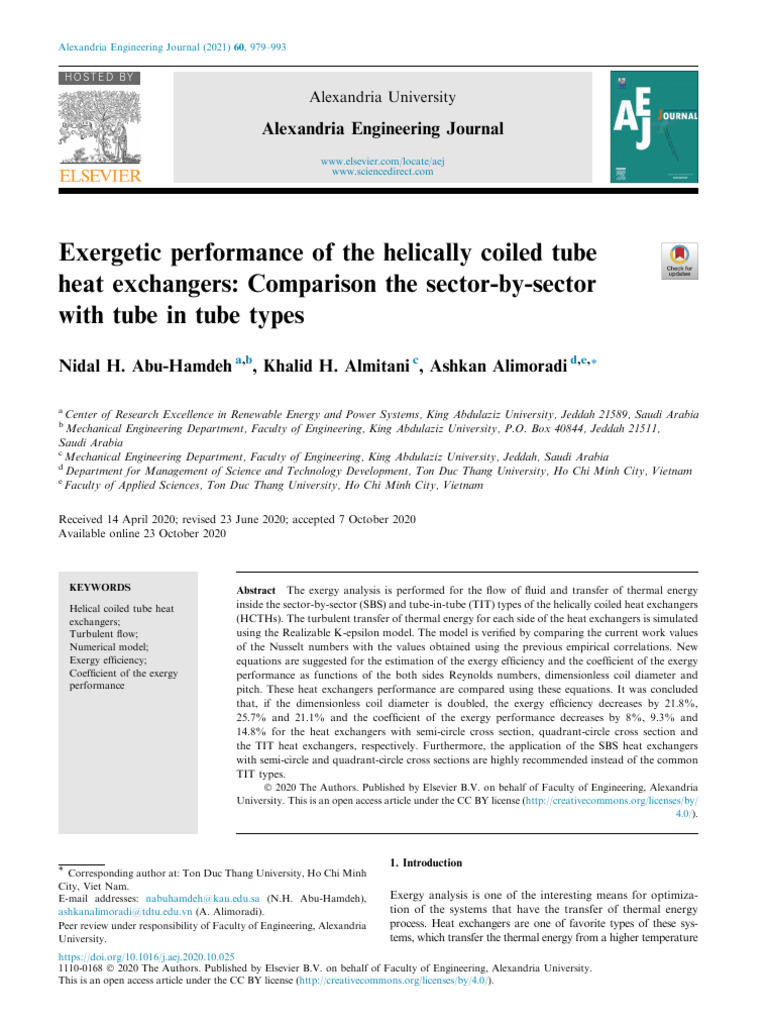 Exergetic Performance of the Helically Coiled Tube Heat Exchangers ...