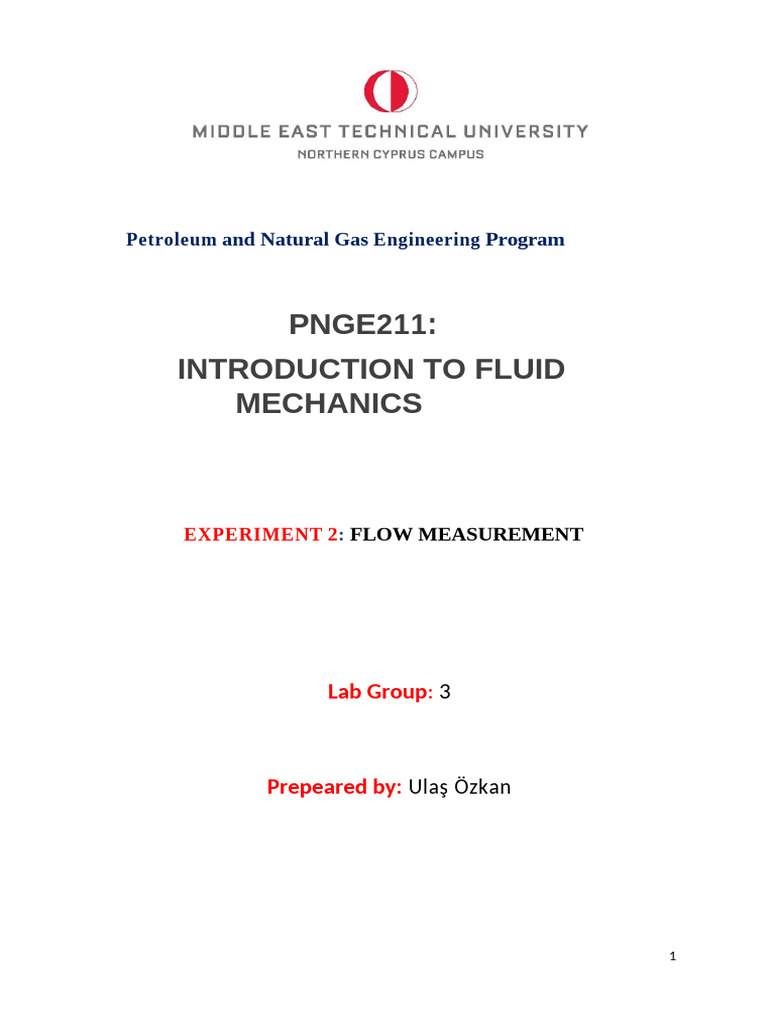 Pnge-211 Lab 2 Flow Measurement | PDF | Flow Measurement | Force