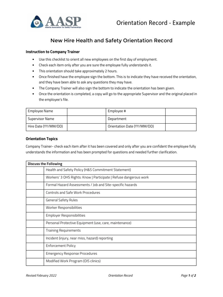 01 05 Orientation Template Basic | PDF | Occupational Safety And Health ...
