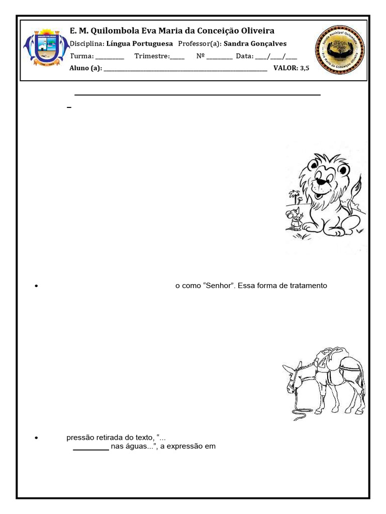 2 Avaliaçaõ de Língua Portuguesa Do 1º Trimestre | PDF | Linguística