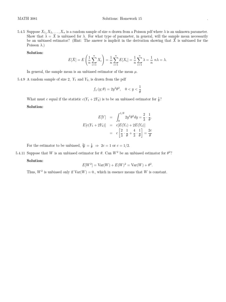 Homework 5.4Solutions | PDF | Bias Of An Estimator | Estimator
