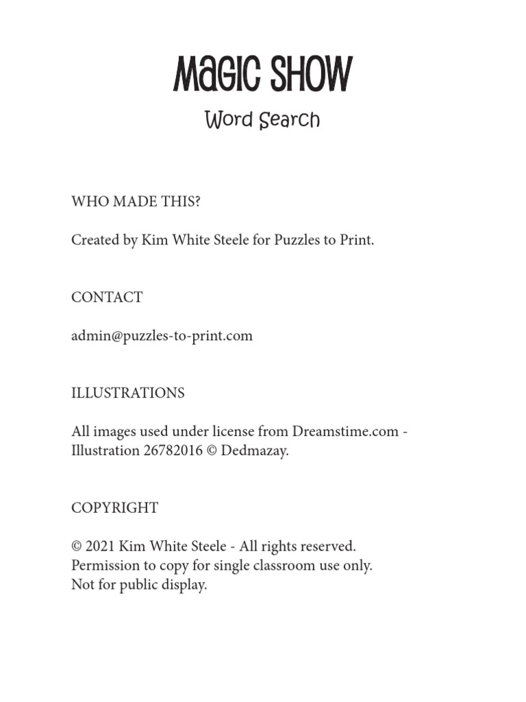 Magic Show Word Search | PDF | Magic (Illusion) | Performing Arts