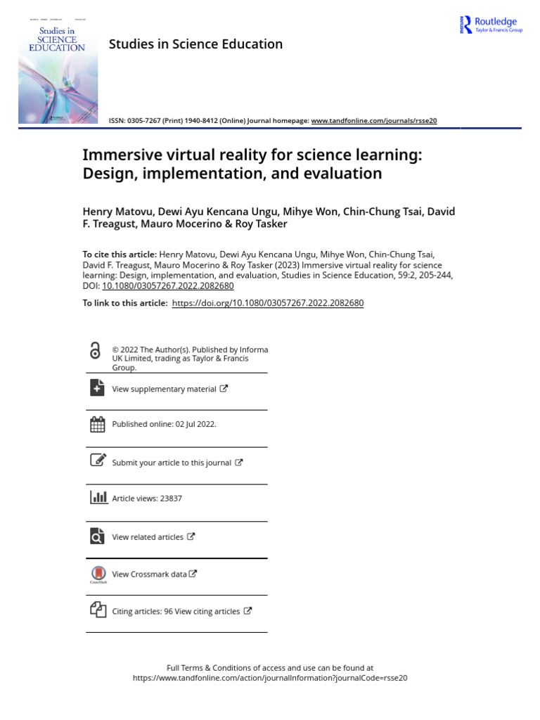 Immersive virtual reality for science learning Design implementation ...
