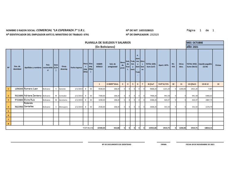 3. Planilla de Sueldos y Salarios | PDF | Labor | Compensación laboral