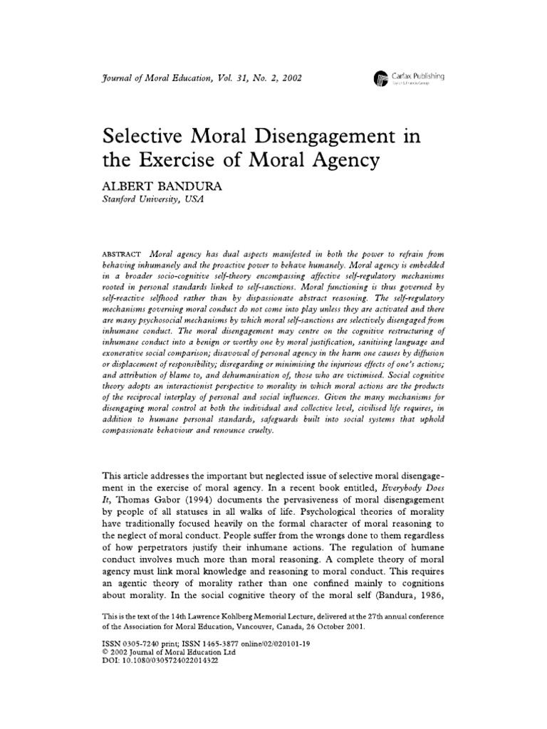 Bandura, Selective Moral Disengagement (1) | PDF