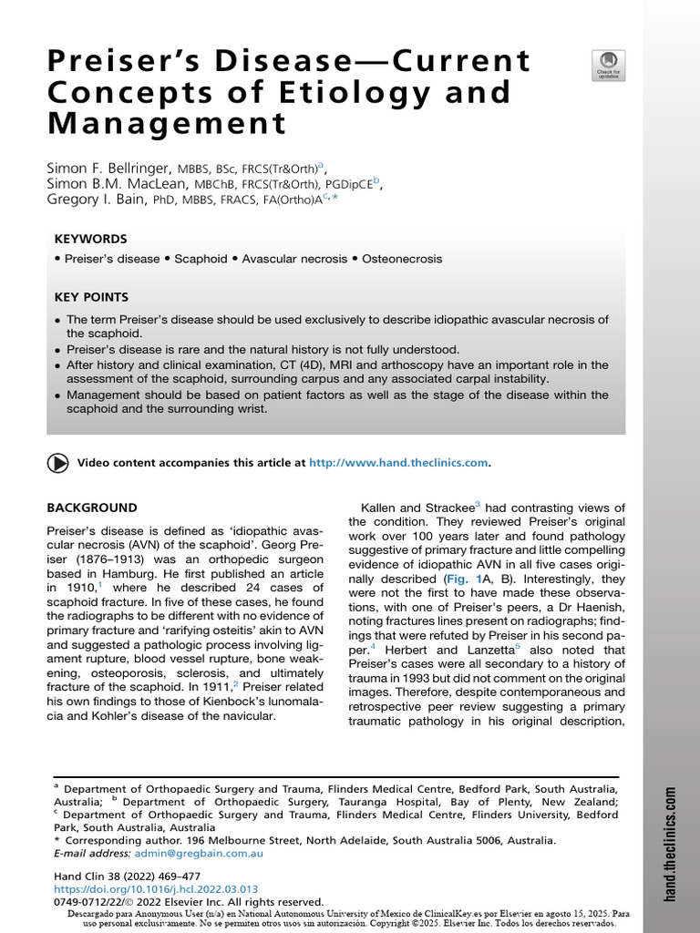 Preiser’s Disease—Current Concepts of Etiology and Management | PDF ...