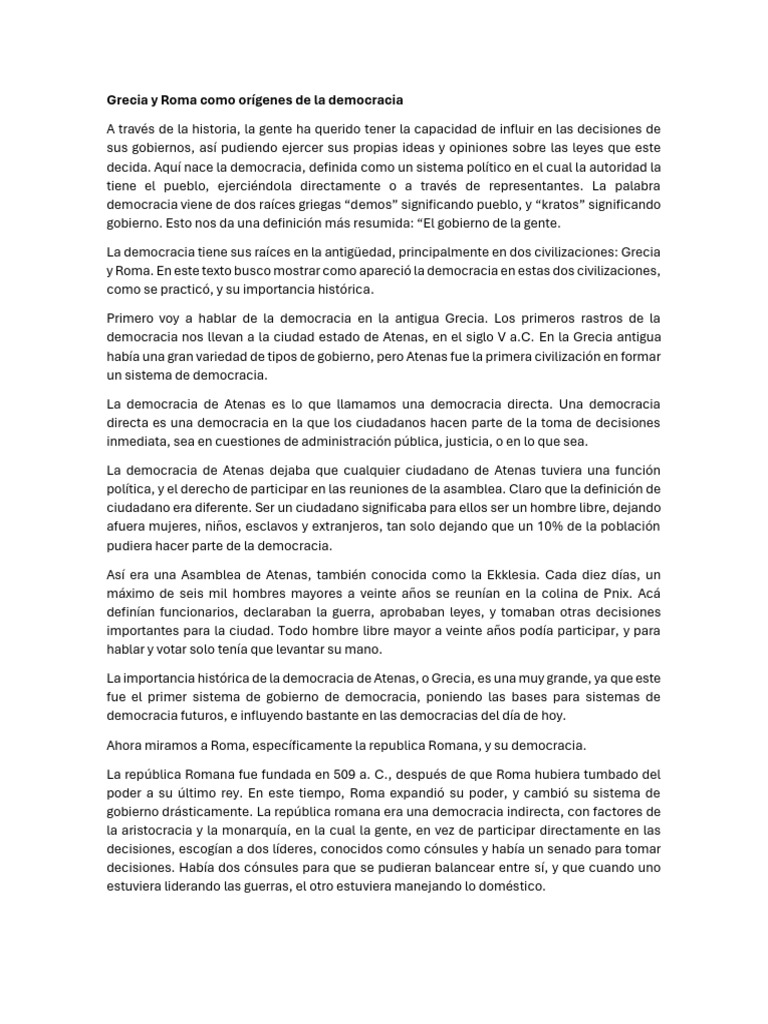 Grecia y Roma Como Orígenes de La Democracia - 260414 - 154527 | PDF ...