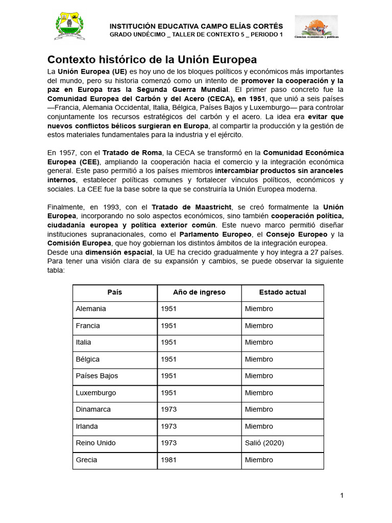 Taller de Contexto 5 - Geopolítica de La UE | PDF | Unión Europea ...