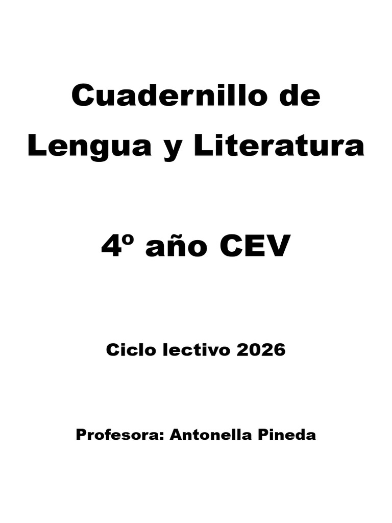 4º - Cuadernillo de Lengua y Literatura 2026 | PDF