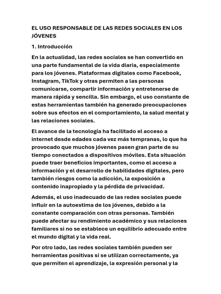 El Uso Responsable de Las Redes Sociales en Los Jóvenes | PDF