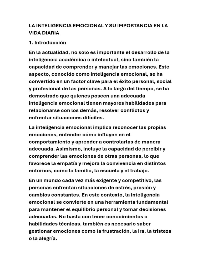 La Inteligencia Emocional y Su Importancia en La Vida Diaria | PDF ...