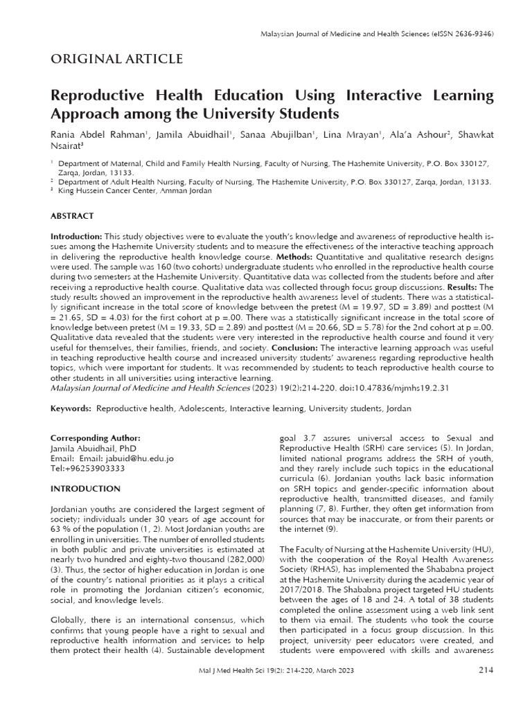 Reproductive Health Education Using Interactive Learning-PDF | PDF ...