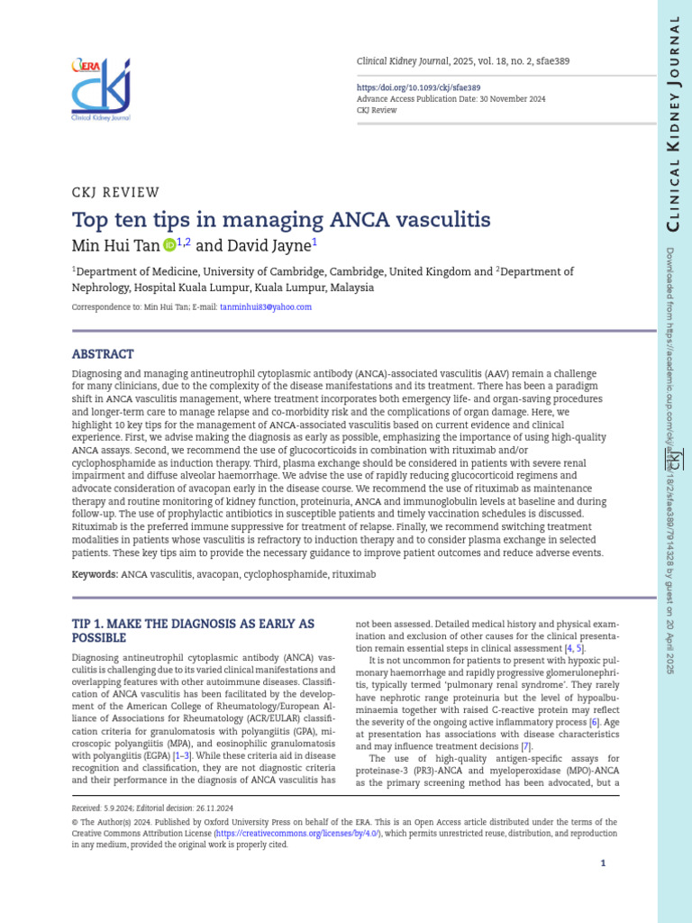 Top ten tips in managing ANCA vasculitis | PDF | Medical Specialties ...