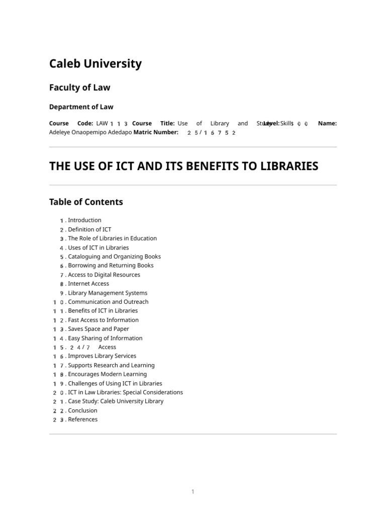 Law113 Ict Library Assignment | PDF | Libraries | Information And ...