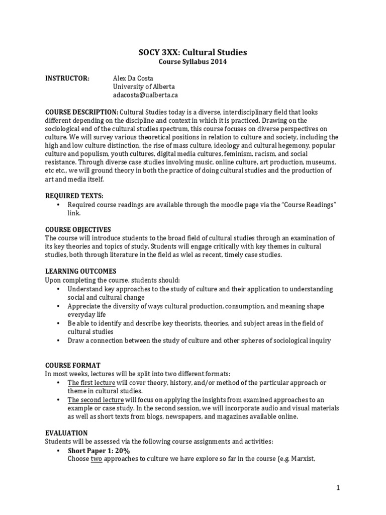 Cultural Studies - Advanced Undergraduat | PDF | Theory | Sociology