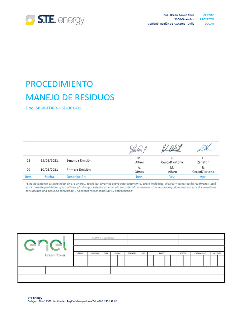 GRE - eec.CL.P.07575.00.122.01 Procedimiento Manejo de Residuos | PDF ...