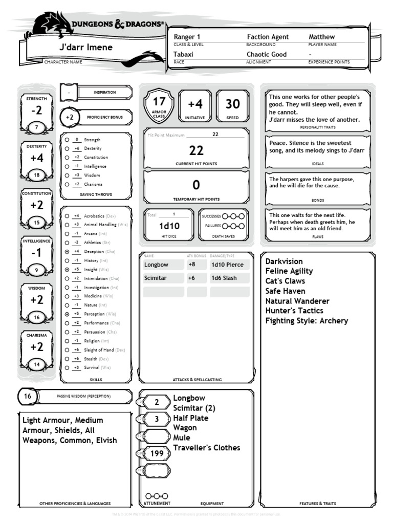 D&D 5e Character - Ranger | PDF