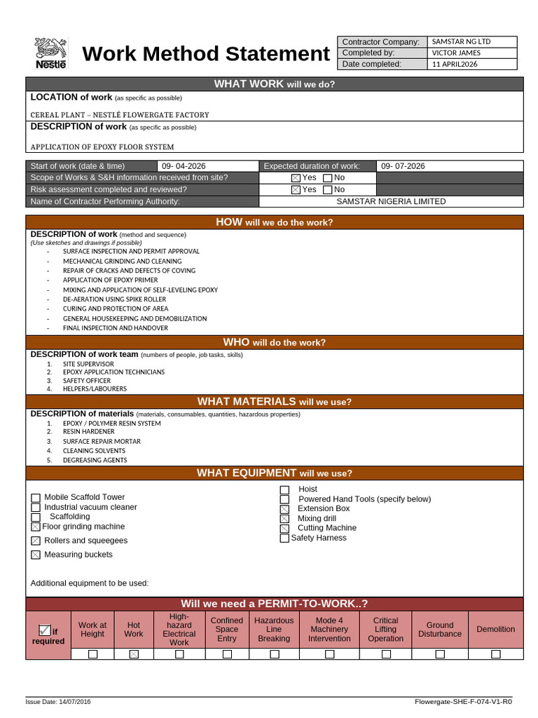 1. Work Method Statement - CEREAL | PDF | Epoxy | Personal Protective ...