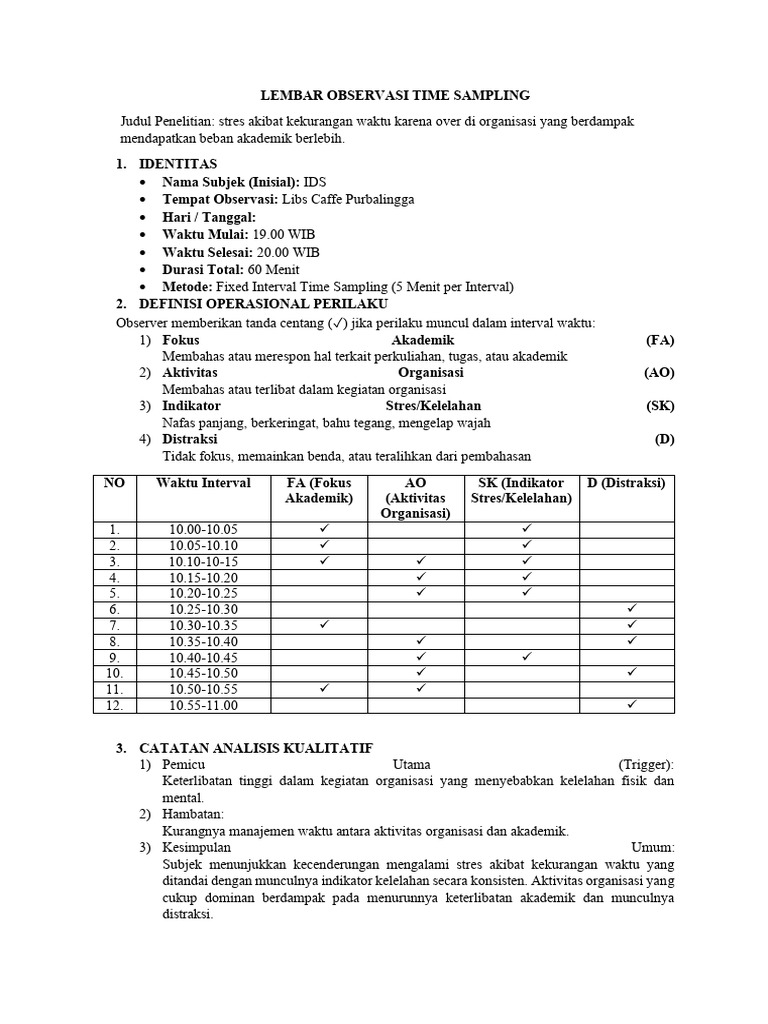 Lembar Observasi Time Sampling | PDF