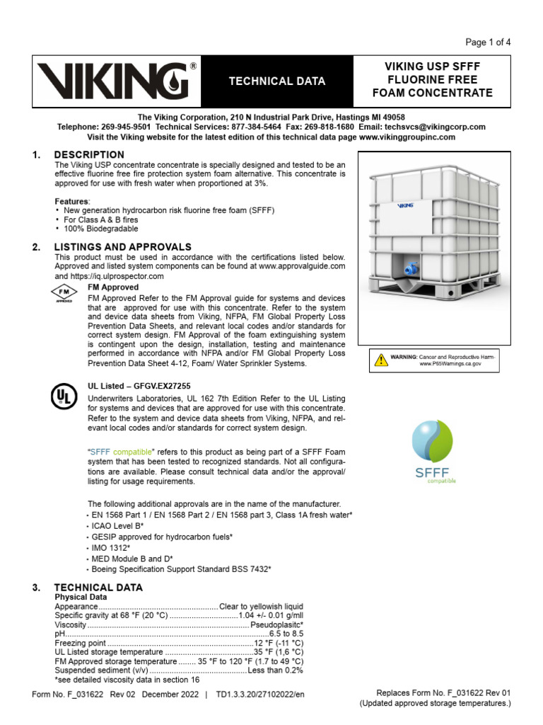 Viking USP SFFF Data Page | PDF | Viscosity | Shelf Life