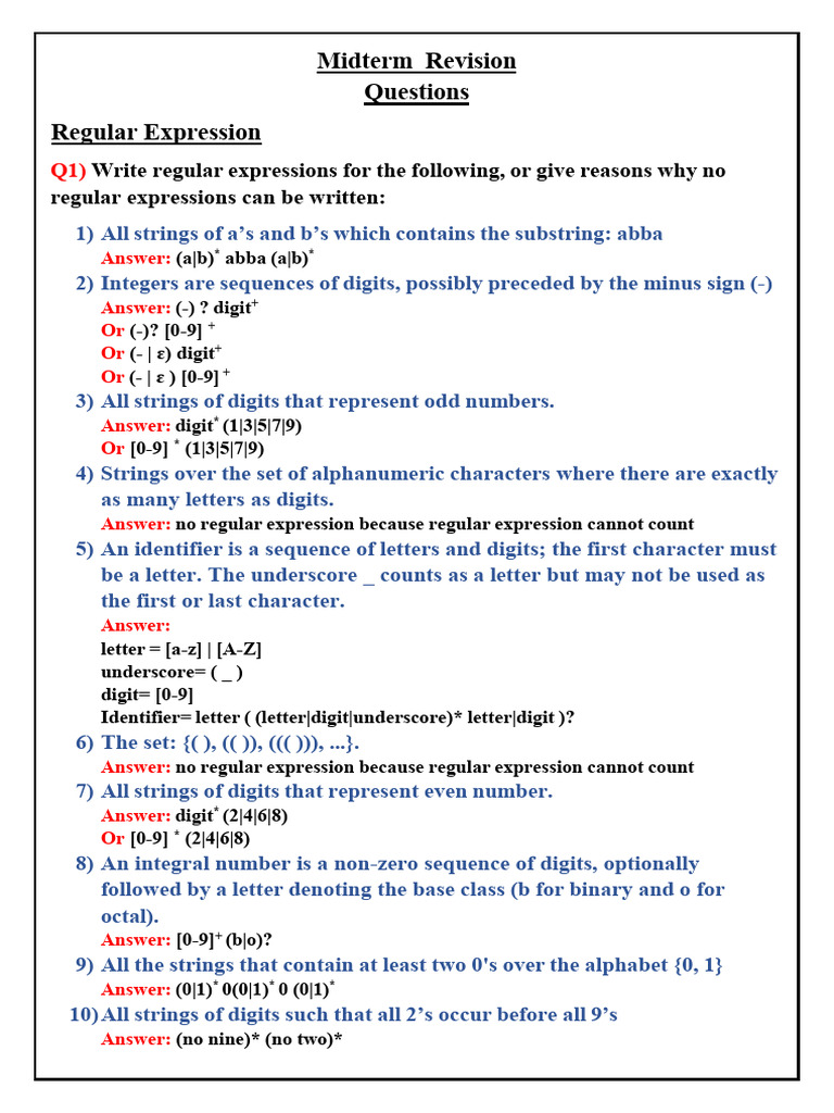 MidTerm Questions 2 | PDF | Parsing | Regular Expression