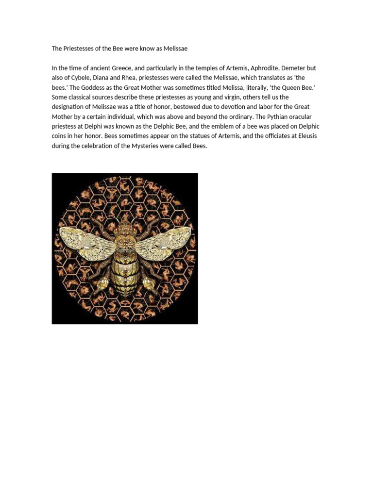 The Priestesses of the Bee Were Know as Melissae | PDF
