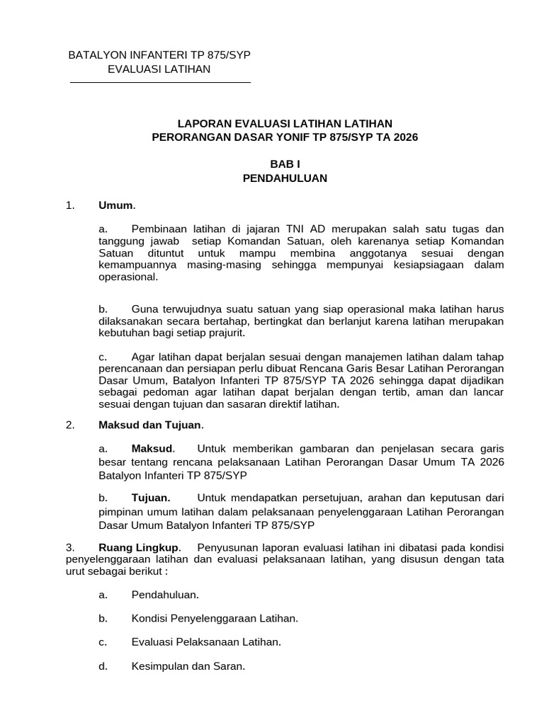 Laporan Evaluasi Latorsar Ytp 875 TW I 2026 | PDF