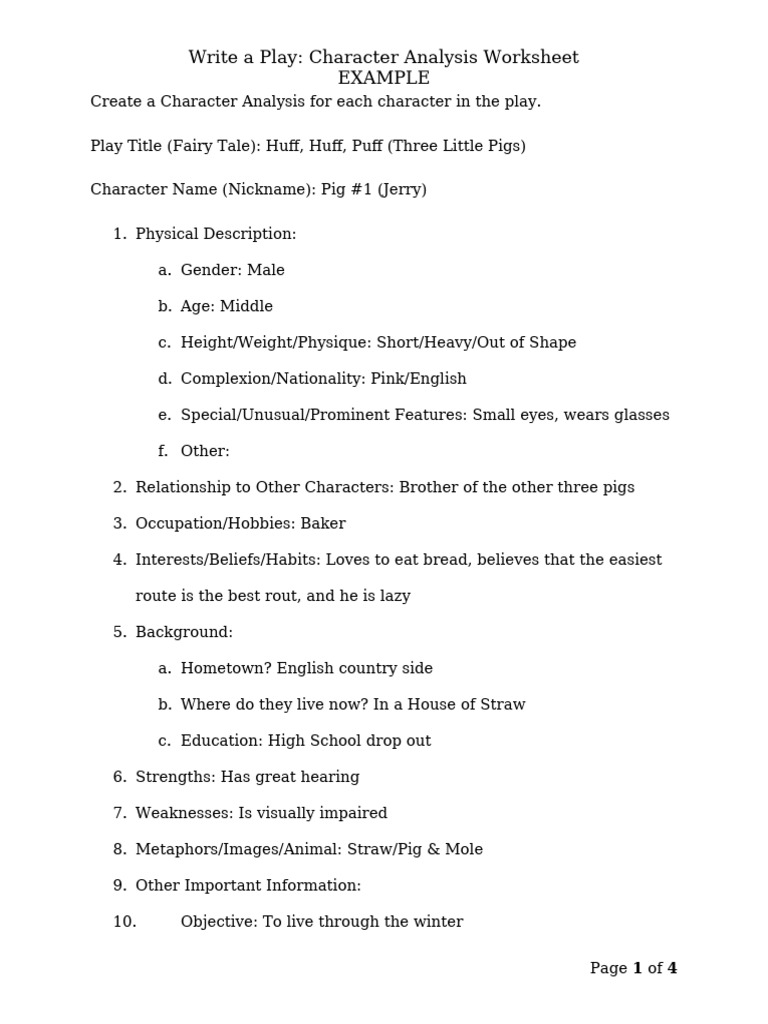 Character Analysis Worksheet-Example | PDF