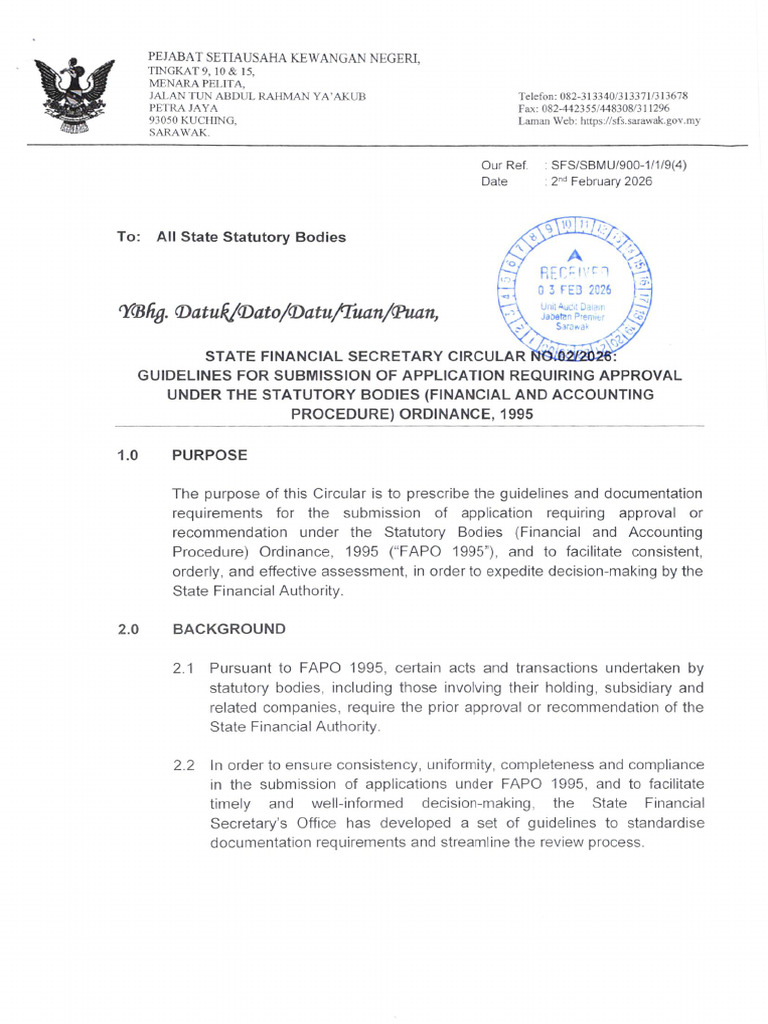 State Financial Secretary Circular No.02 2026 | PDF | Sarawak | Economies