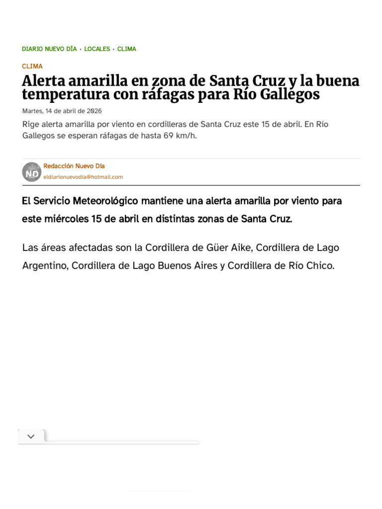 Alerta Amarilla en Zona de Santa Cruz y La Buena Temperatura Con ...