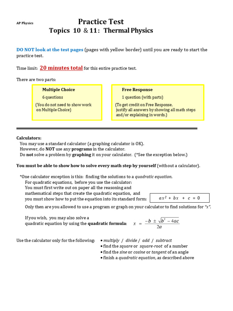 Topic 10-11 Practice Test | PDF | Quadratic Equation | Physics