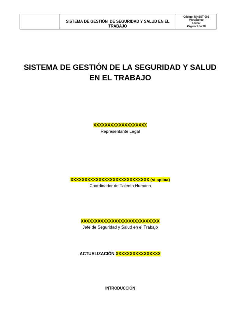 MNSST-001 Sistema de Gestion de Seguridad y Salud en El Trabajo | PDF ...