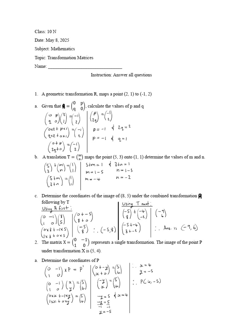 Transformation Matrix Test | PDF