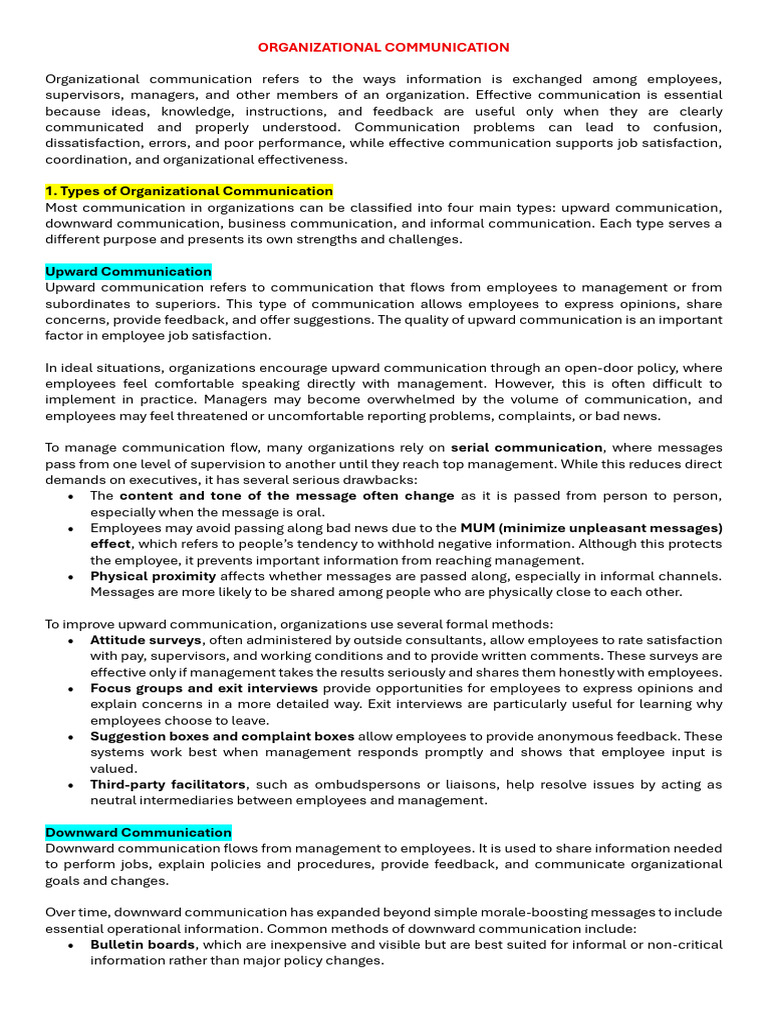 Organizational Communication Notes | PDF | Communication | Nonverbal ...