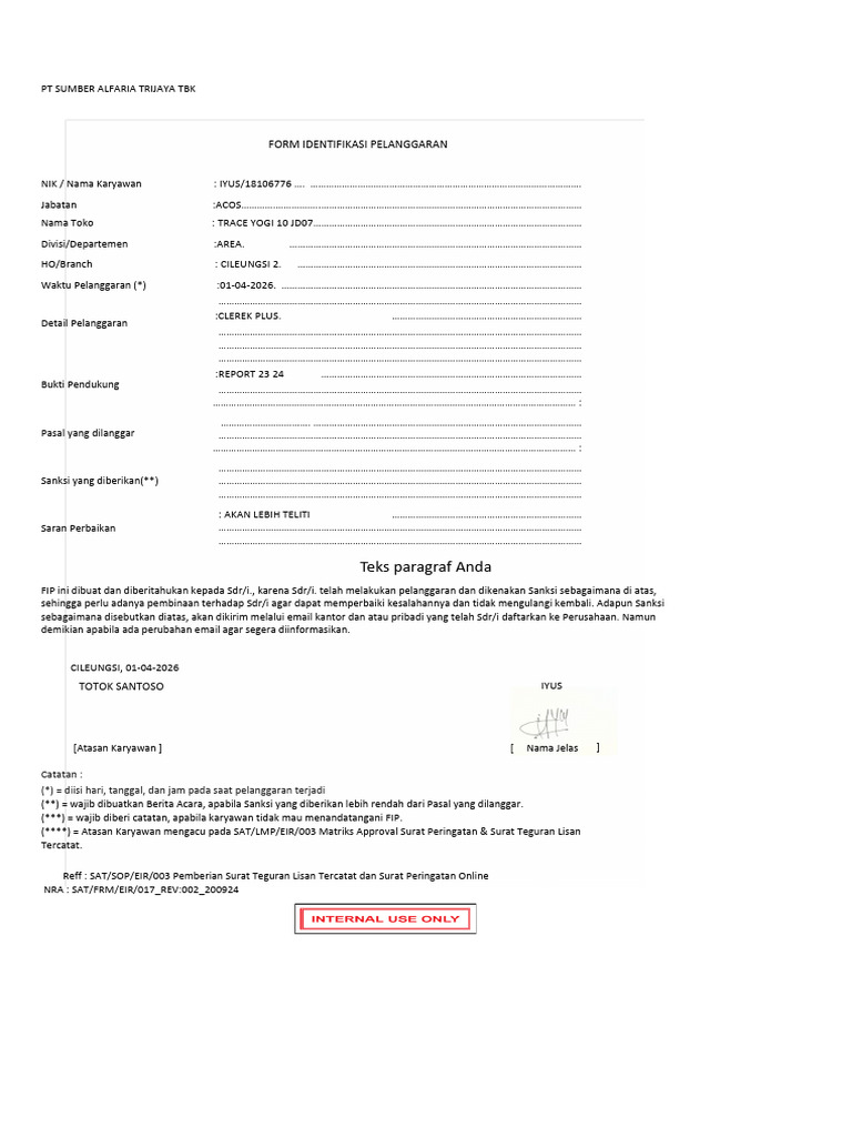Form Identifikasi Pelanggaran (FIP) 200924 PDF | PDF