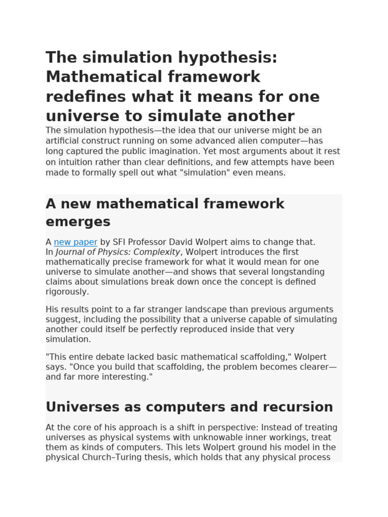 The Simulation Hypothesis-Mathematical Framework Redefines What It ...