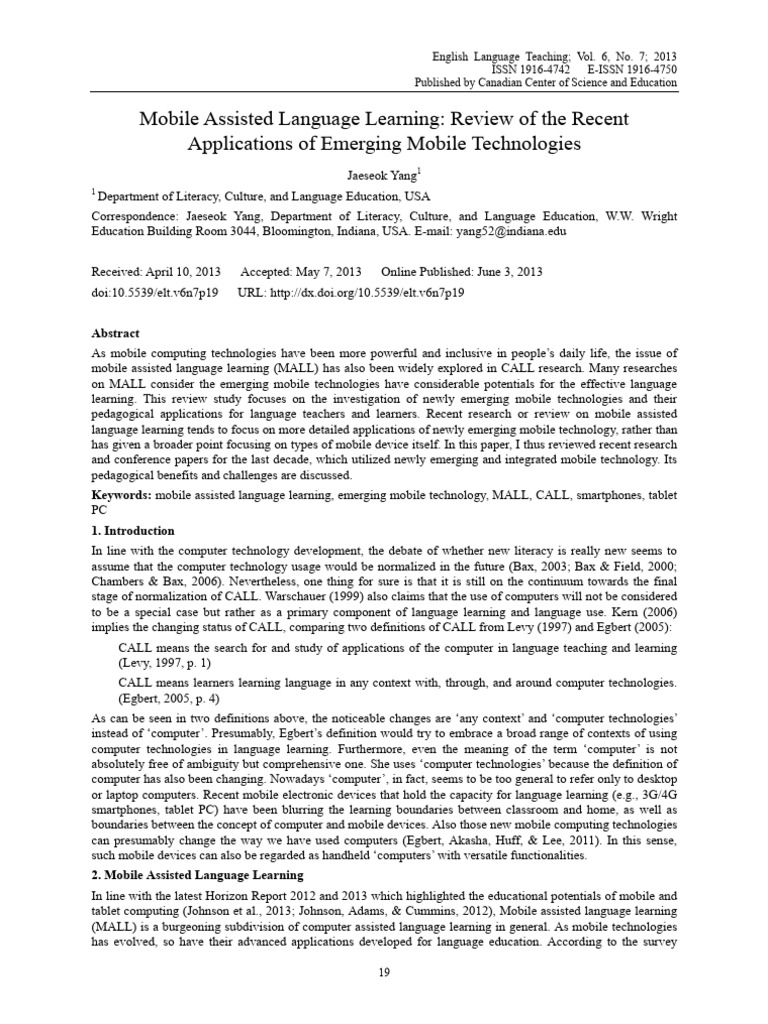 Mobile Assisted Language Learning Review of the Re (1) | PDF ...