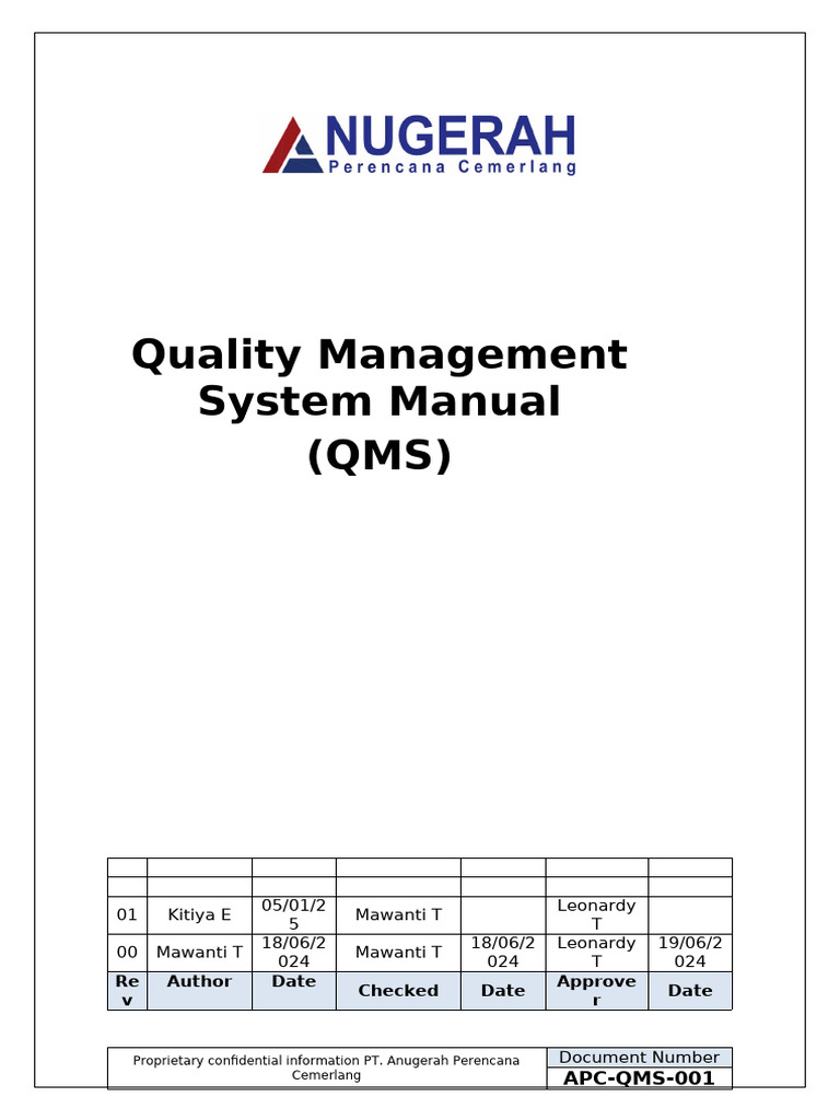 APC-QMS-001 Quality Management System Manual | PDF | Verification And ...