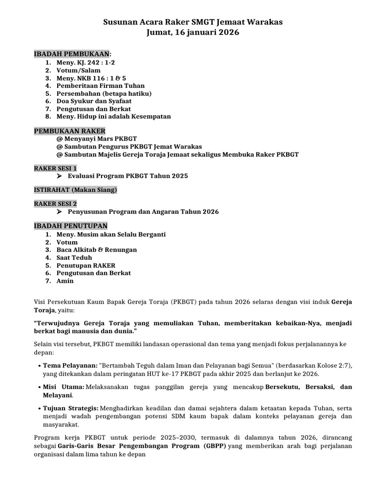 Susunan Acara Raker SMGT 2026 | PDF