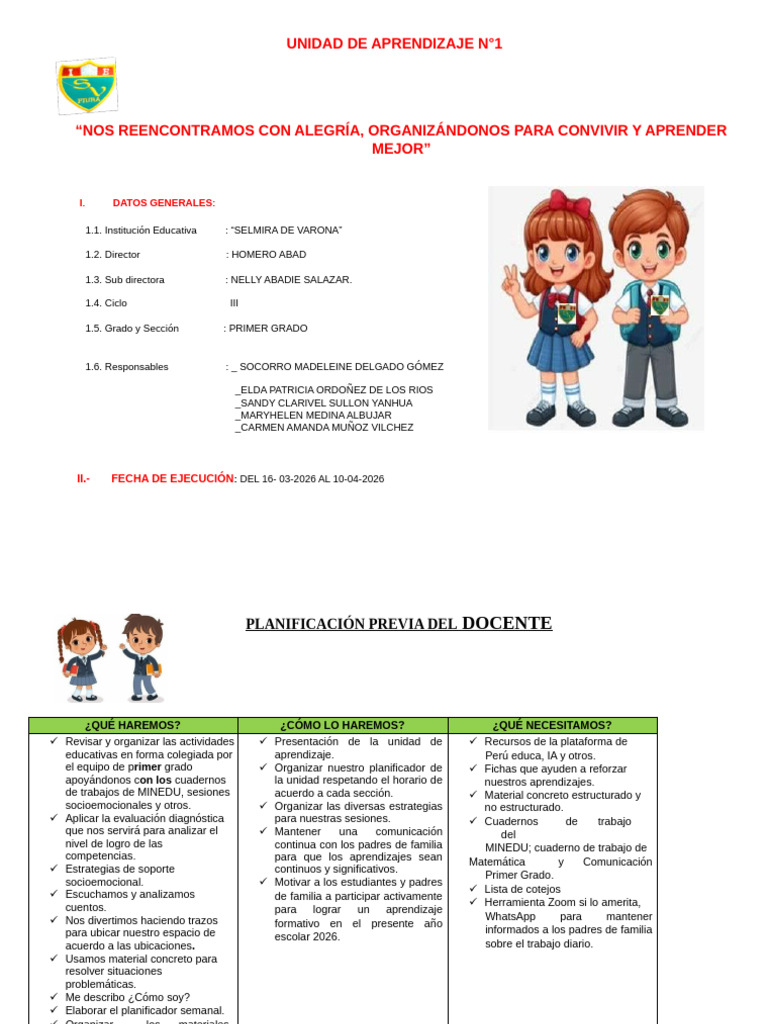 UNIDAD DE APRENDIZAJE N°1 2026 | PDF | Aprendizaje | Evaluación