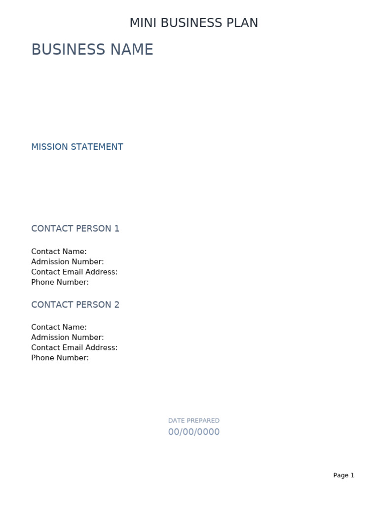 Simple Mini Business Plan Template | PDF