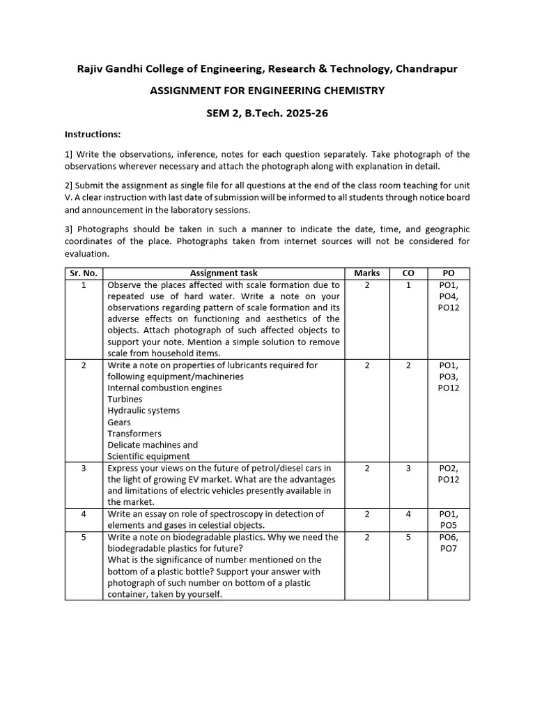 Assignment for Sem 1 Session 2025-26 to attain gaps | PDF
