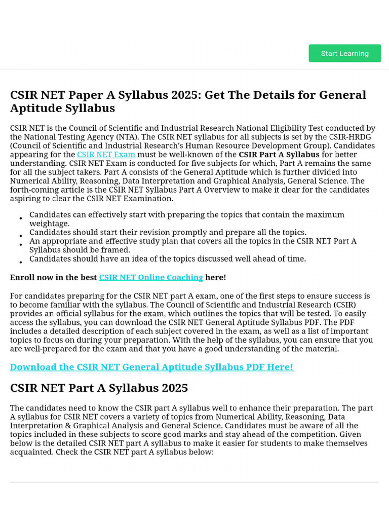 CSIR NET Paper a Syllabus 2025_ Get the Details for General Aptitude ...