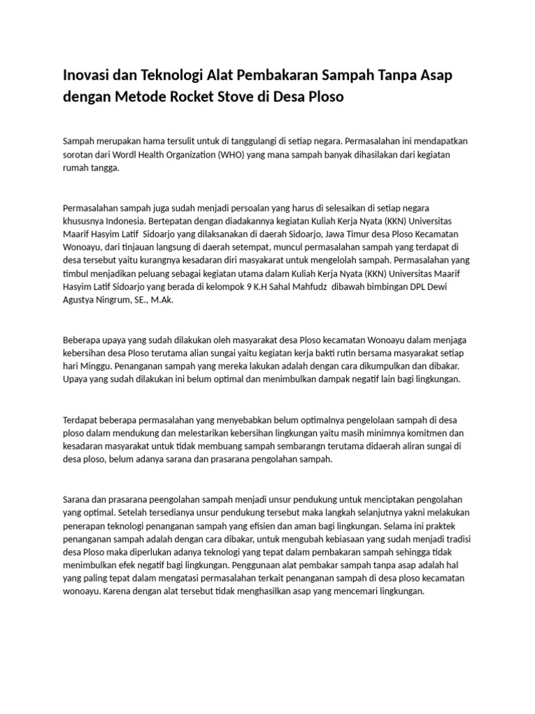 Inovasi Dan Teknologi Alat Pembakaran Sampah Tanpa Asap Dengan Metode ...